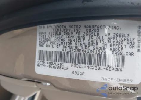 2004 Toyota Avalon Xls z USA, uszkodzony, nr VIN 4T1BF28BX4U341876